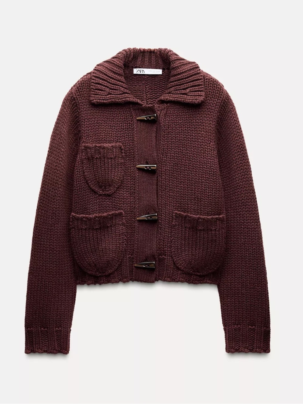Zara Burgundy Chunky Knit Toggle Teddy Jacket